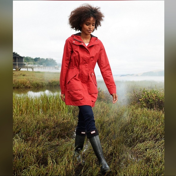 hunter red rain coat